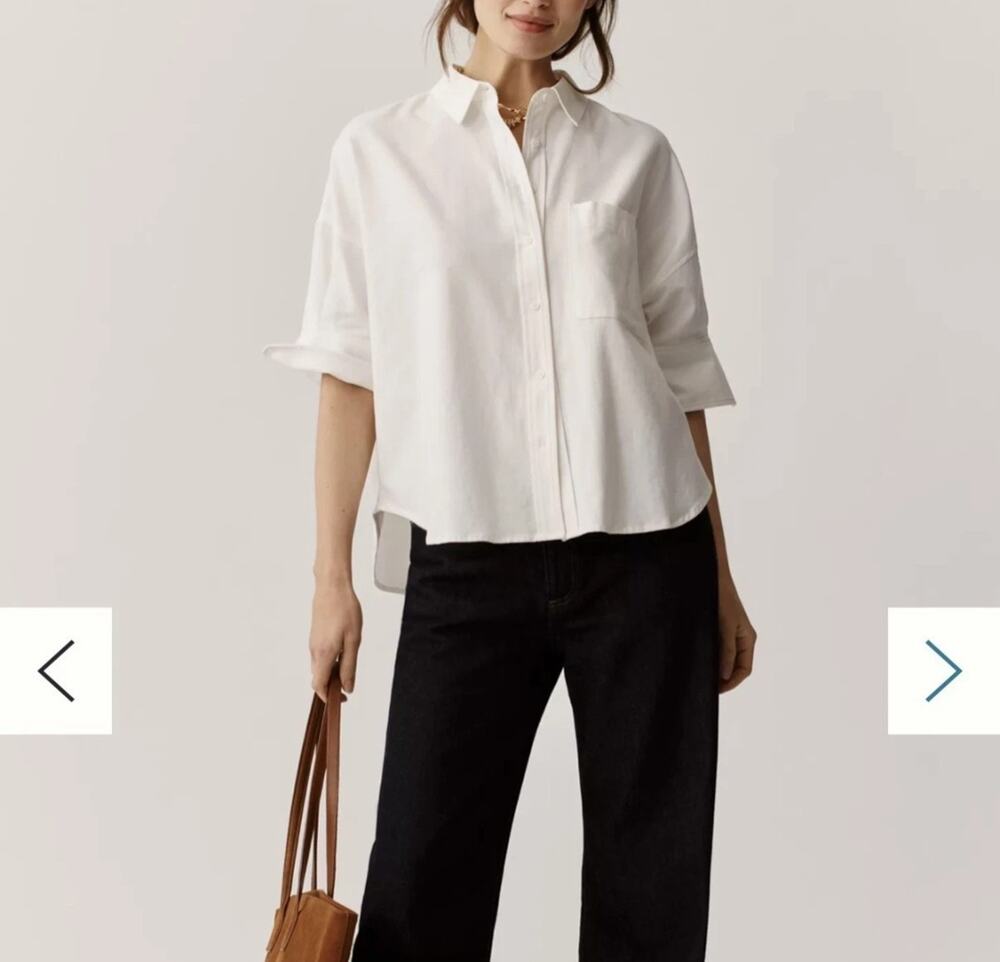 MAEVE Mabel Boxy Oxford Shirt Women's L Boho White Relaxed Comfort Cotton